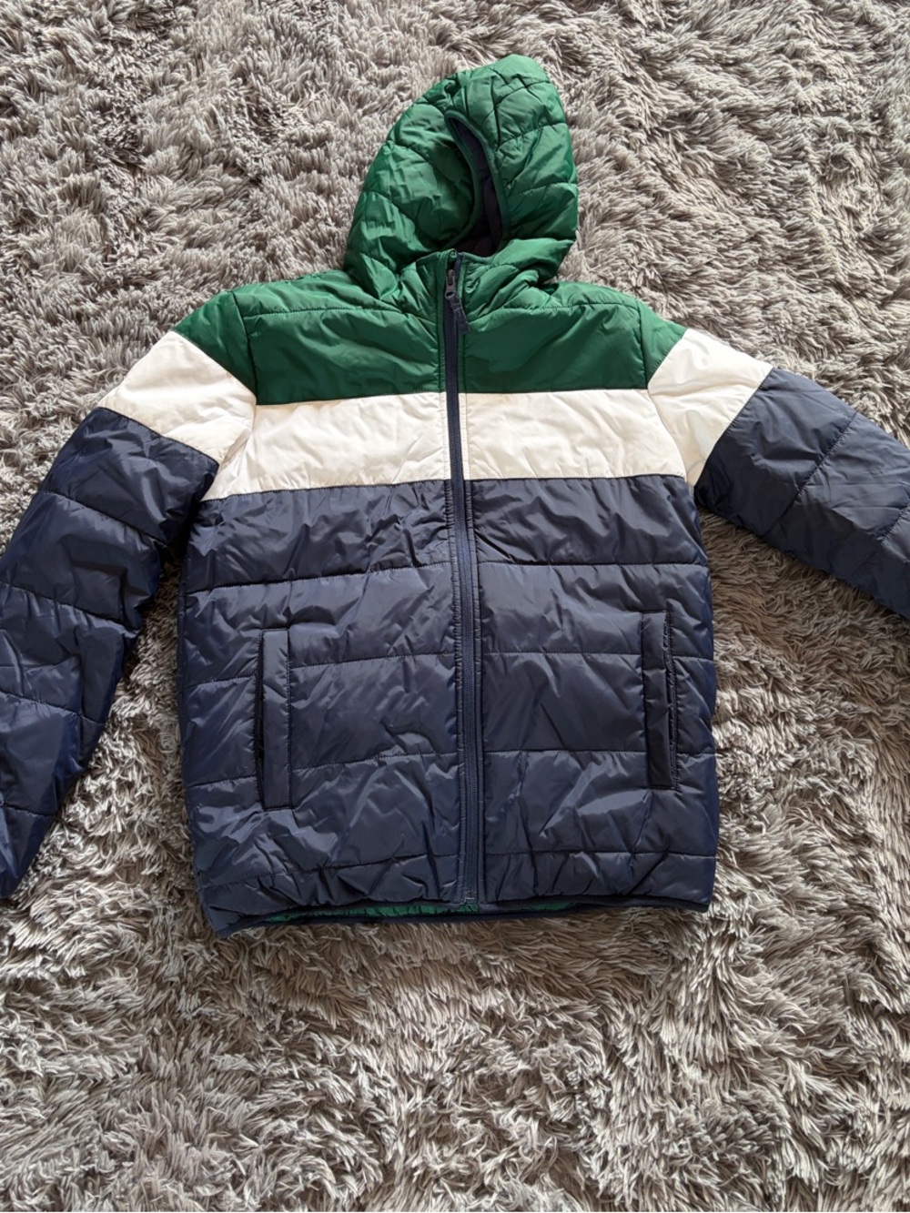 Place Boys Green White Navy Colorblock Puffer Jacket
